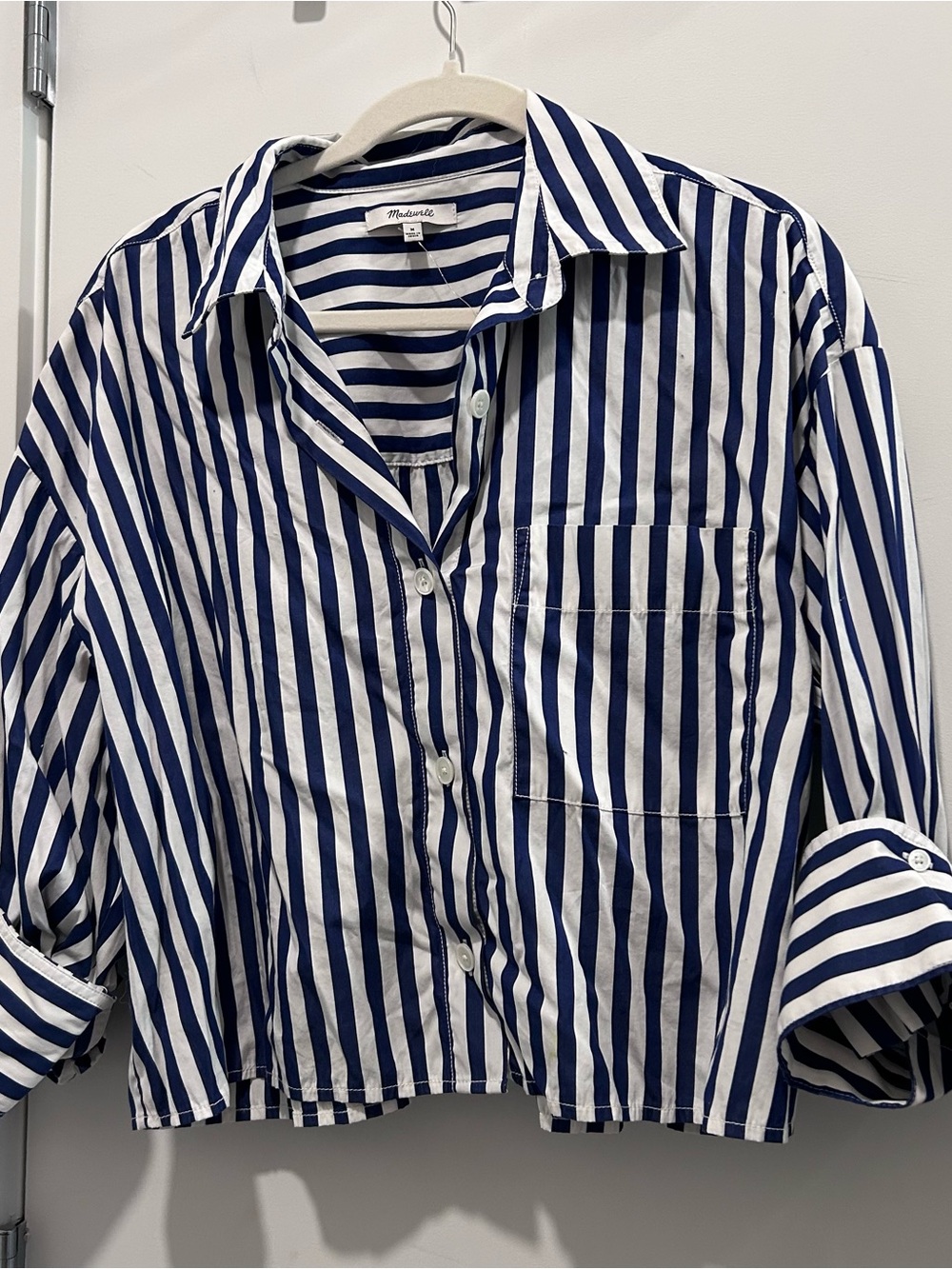 Madewell Maritime Blue & White Straight Hem Shirt